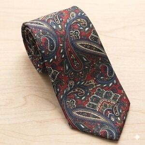Polo Ralph Lauren Mens Red Paisley Silk Tie Made in USA Hand Finished Classic